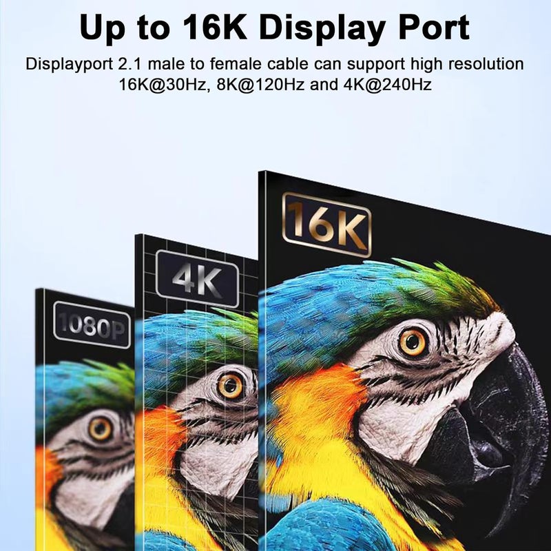 Poyiccot 16K Displayport 2.1 Cable 1.5FT, 90 Degree Down Angle Displayport Extension Cable, 54Gbps DP Support for 16K@30Hz, 8K@120Hz, 4K@240Hz 165Hz, HDR, HDCP,Gaming Monitor, TV, Graphics - Image 3